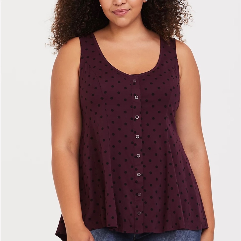 Torrid. Plum/wine colored with black polka dots tank. Size0.